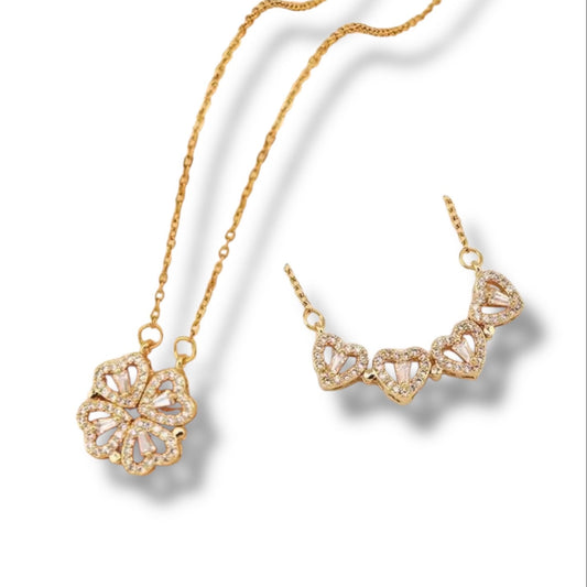 GOLD OPEN HEART CLOVER NECKLACE