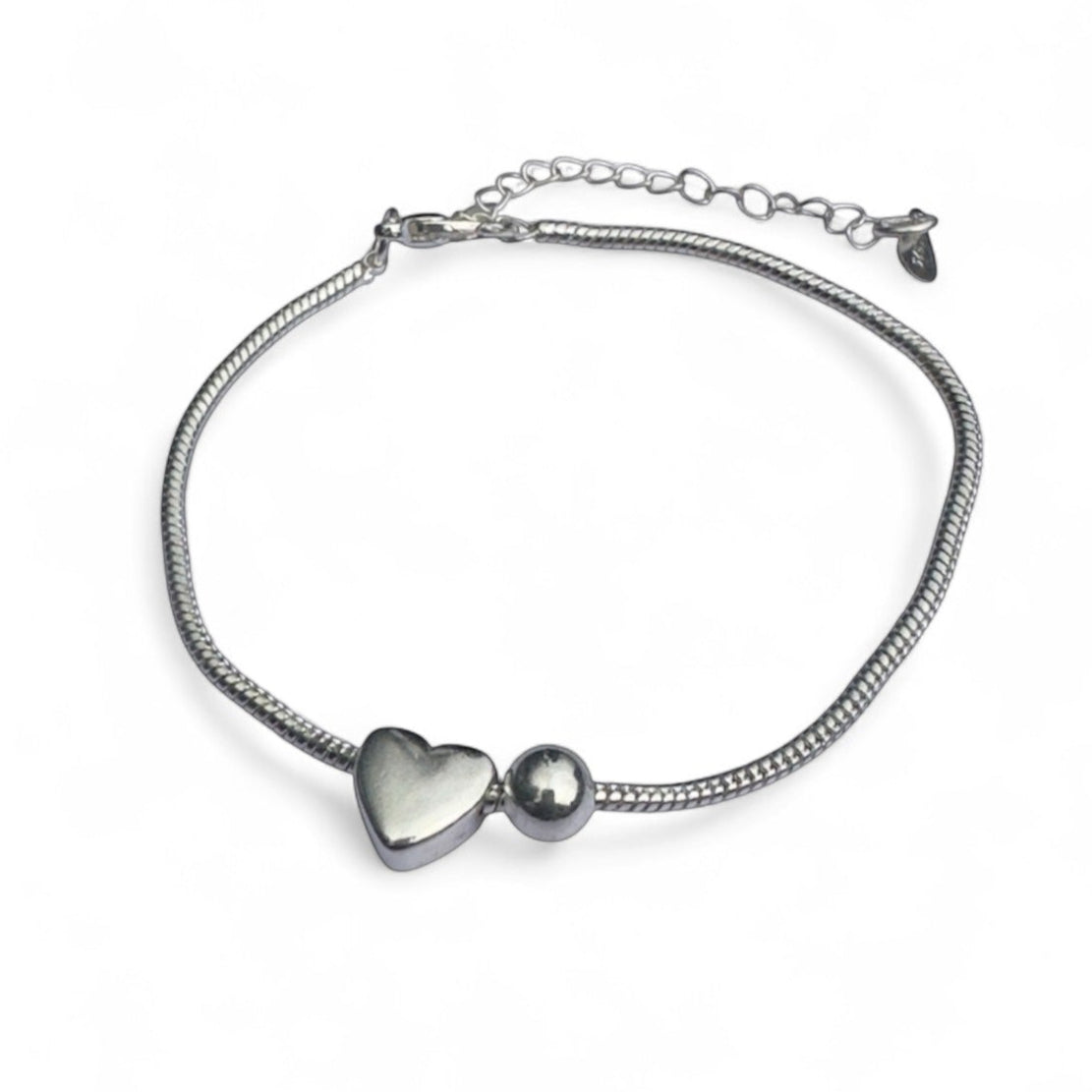 STERLING SILVER BEADED HEART BRACELET