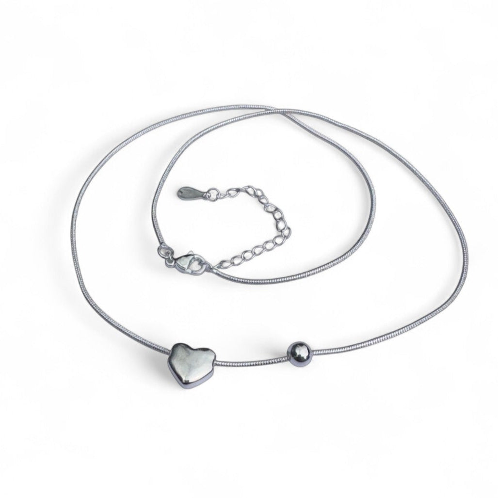 STERLING SILVER HEART BEAD NECKLACE