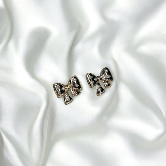 GOLD PEARL BOW EARRINGS