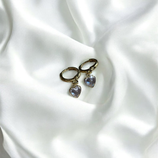 GOLD + CLEAR HEART HOOPS