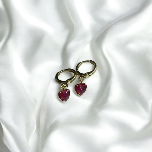 GOLD + RED HEART HOOPS