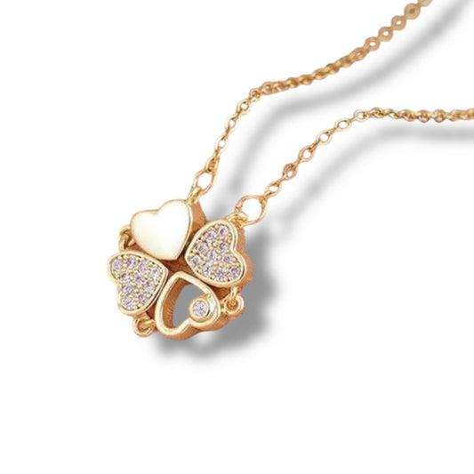 GOLD CLOSED HEART CLOVER NECKLACE