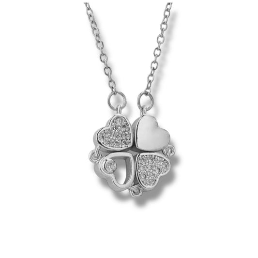 SILVER CLOSED HEART CLOVER NECKLACE