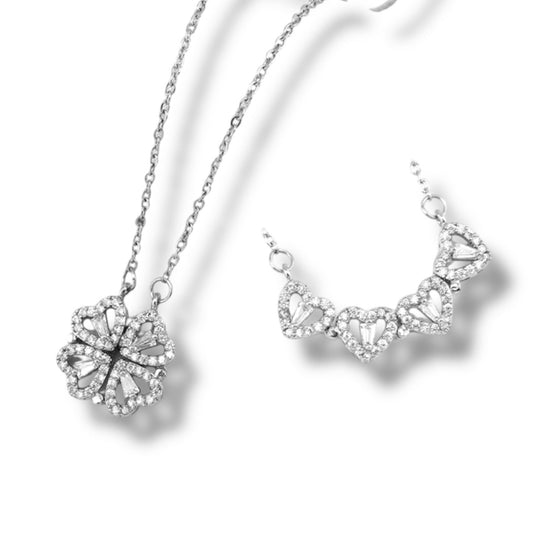 SILVER OPEN HEART CLOVER NECKLACE