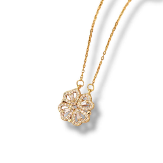 GOLD OPEN HEART CLOVER NECKLACE