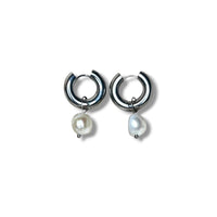 SILVER PEARL HOOPS