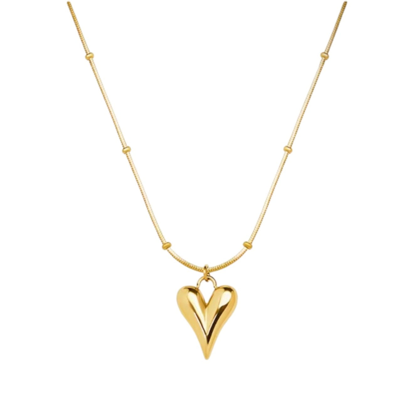 GOLD BEADED DETAIL HEART PENDANT NECKLACE