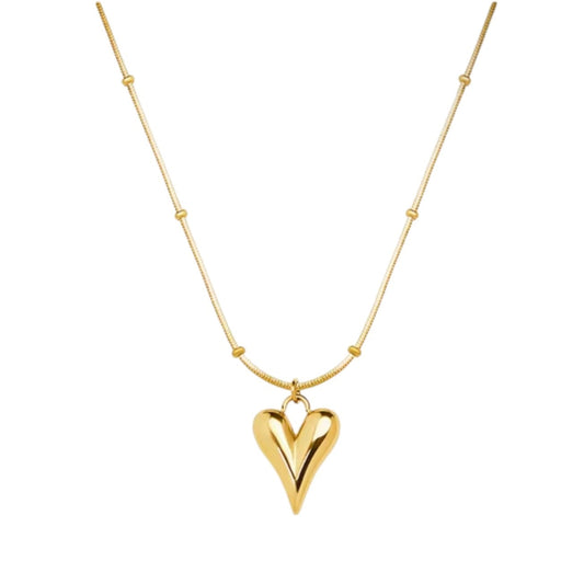 GOLD BEADED DETAIL HEART PENDANT NECKLACE