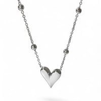 BEADED DETAIL HEART PENDANT NECKLACE - SILVER
