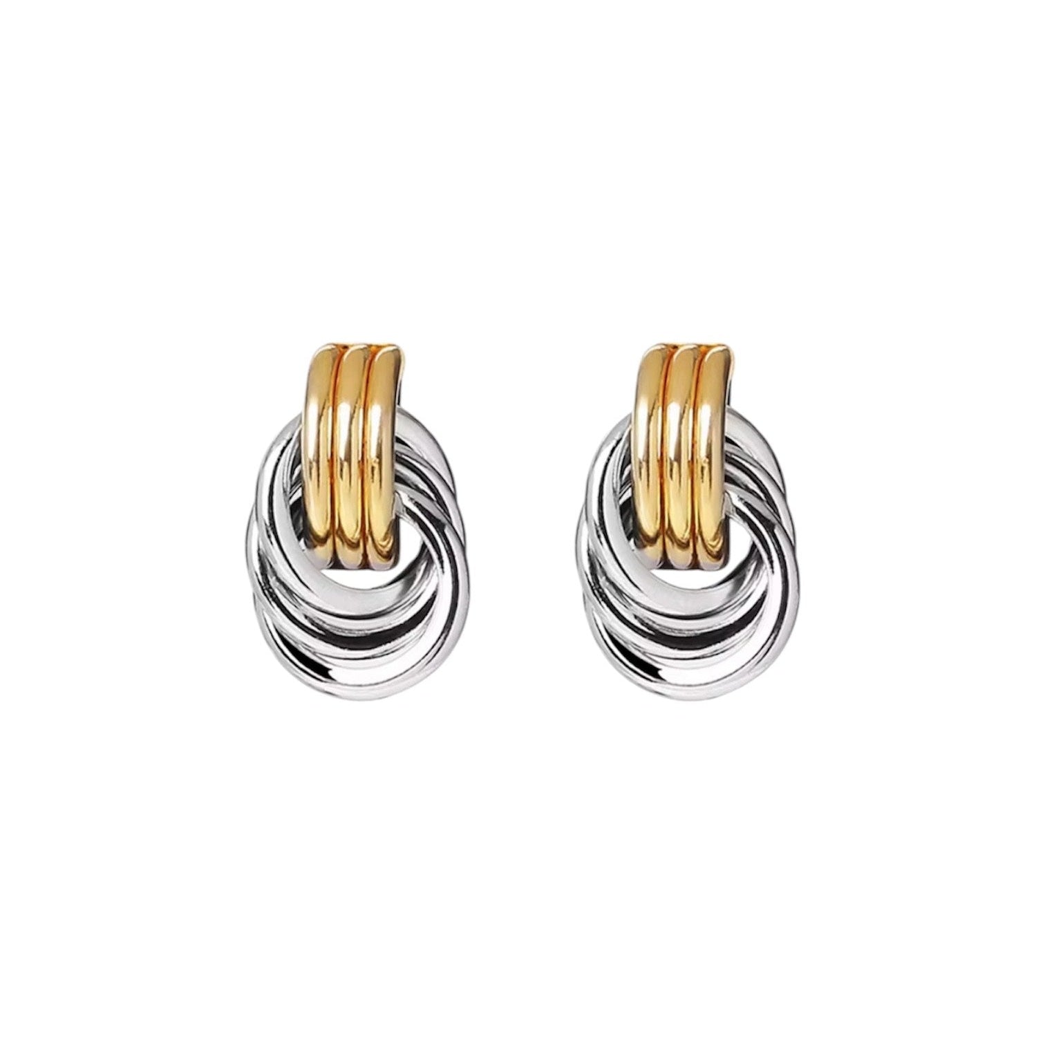 DOUBLE KNOT EARRINGS - SILVER + GOLD