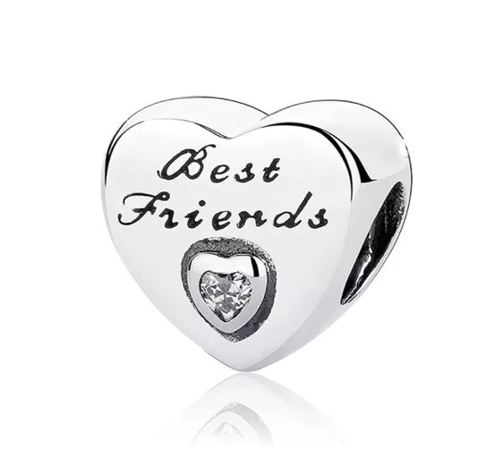 Best Friends Silver Heart Clear Gem Stone