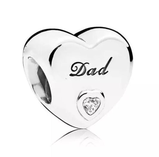 Dad Silver Heart Clear Gem Stone