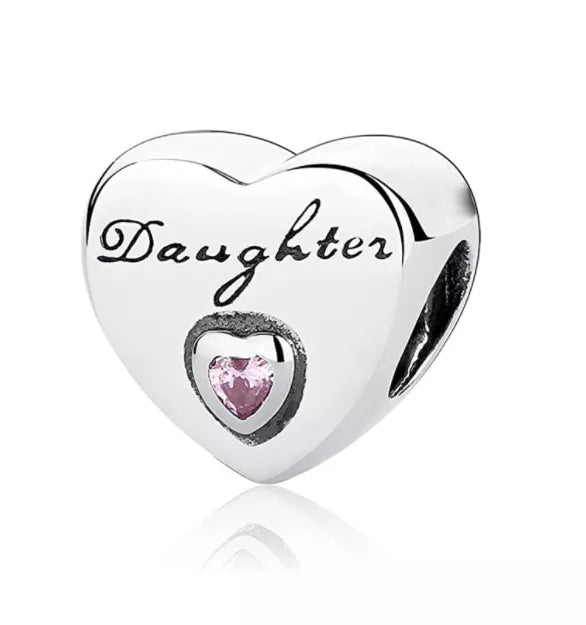 Daughter Silver Heart Pink Gem Stone