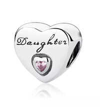 Daughter Silver Heart Pink Gem Stone