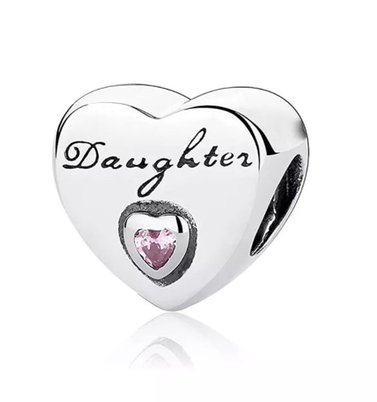 Daughter Silver Heart Pink Gem Stone