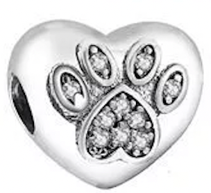 Dog Paw Heart Charm Silver