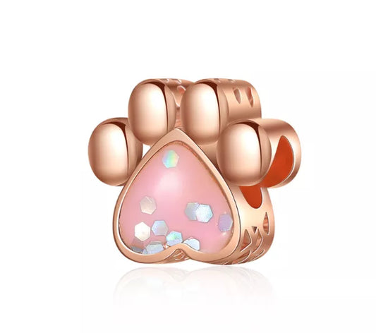 Shimmer Puppy Paw Charm Gold Pink
