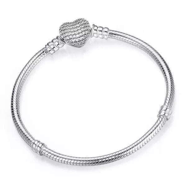 Heart Clasp closure snake chain bracelet Silver 925 plated