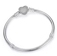 Heart Clasp closure snake chain bracelet Silver 925 plated