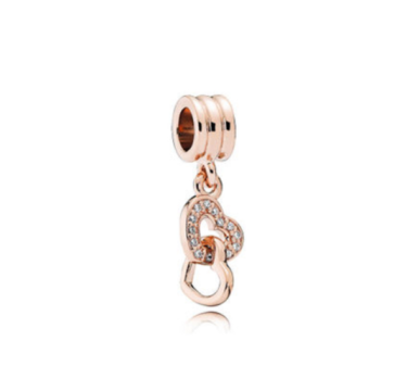 INTERLOCKED HEARTS DANGLE CHARM ROSE GOLD