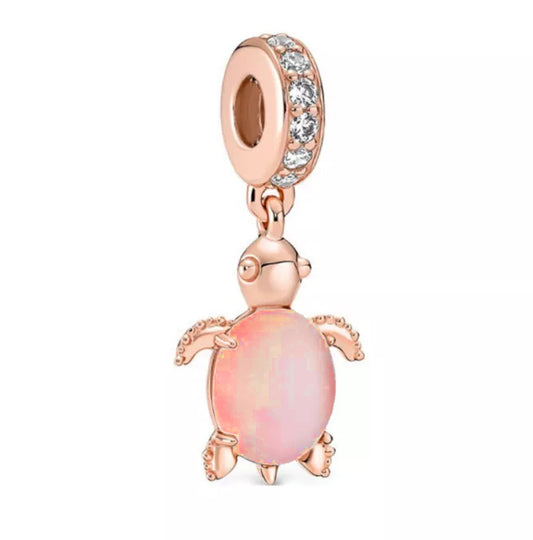 SEA TURTLE DANGLE CHARM FROSTED PINK ROSE GOLD