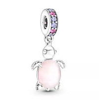 SEA TURTLE DANGLE CHARM FROSTED PINK SILVER