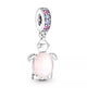 SEA TURTLE DANGLE CHARM FROSTED PINK SILVER