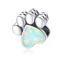 Shimmer Puppy Paw Charm Silver Blue