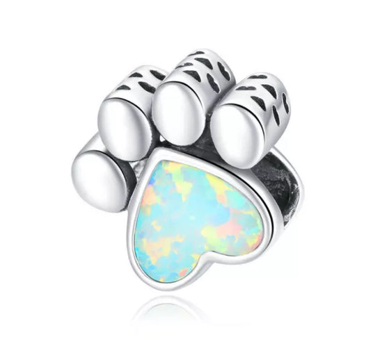Shimmer Puppy Paw Charm Silver Blue