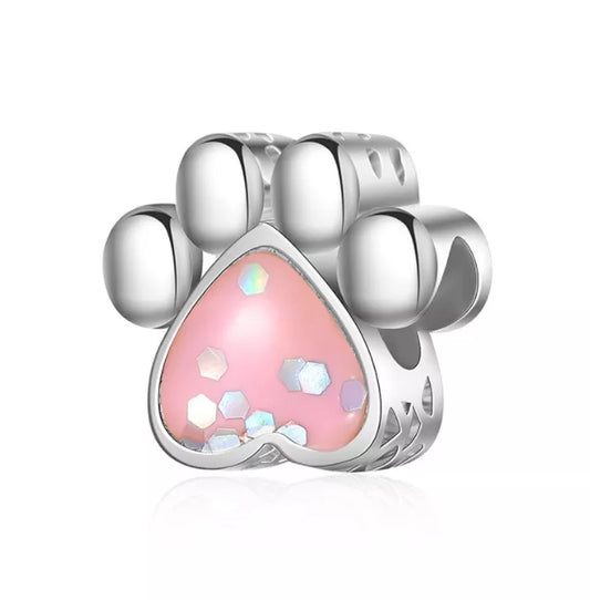 Shimmer Puppy Paw Charm Silver Pink