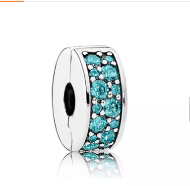 Pave' Silver & Aqua Stone Spacer Clasp Charm