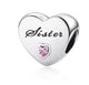 Sister Silver Heart Pink Gem Stone